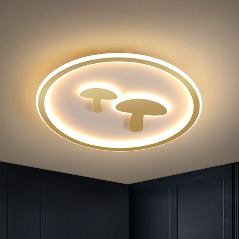 Cartoon Mushroom LED Flush Mount Light Acrylic Bedroom Flush Mount Ceiling Light with Halo Ring