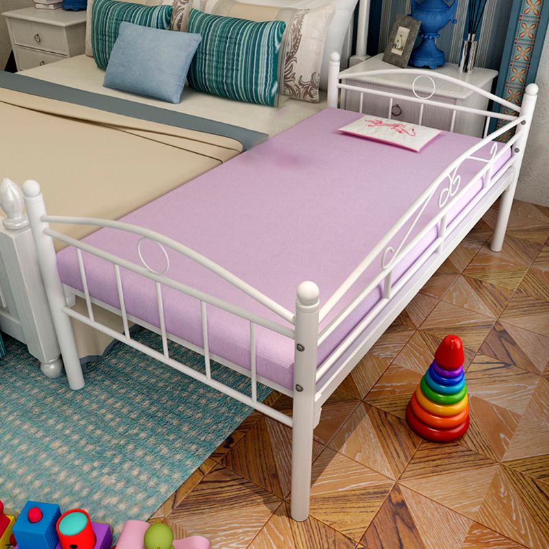 Open Frame Metal Bed Contemporary White Standard Bed with Guardrails