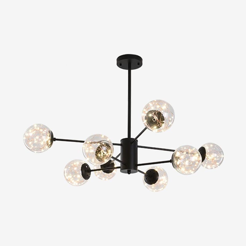 Round Hanging Chandelier Minimal Starry LED Glass Pendant Light Fixture with Radial Design