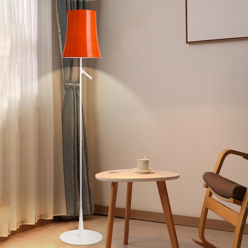 Metallic Bell Shape Floor Lamp Contemporary Single Head White/Orange Standing Light for Study Room