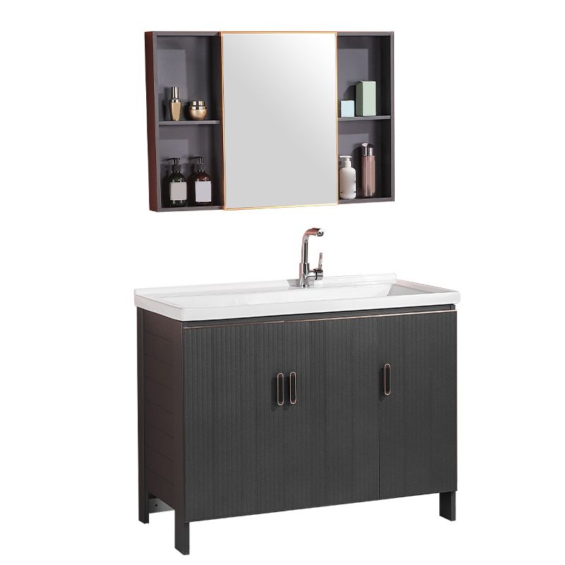 Waterproof Vanity Grey Single Sink Freestanding Mirror Rectangular Bath Vanity with Doors