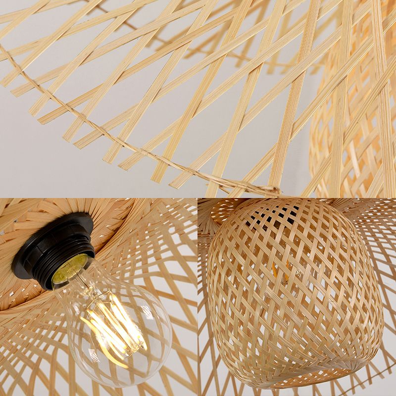 Twist Suspension Pendant Light Asia Asia Bamboo Restaurant de plafond suspendu en beige