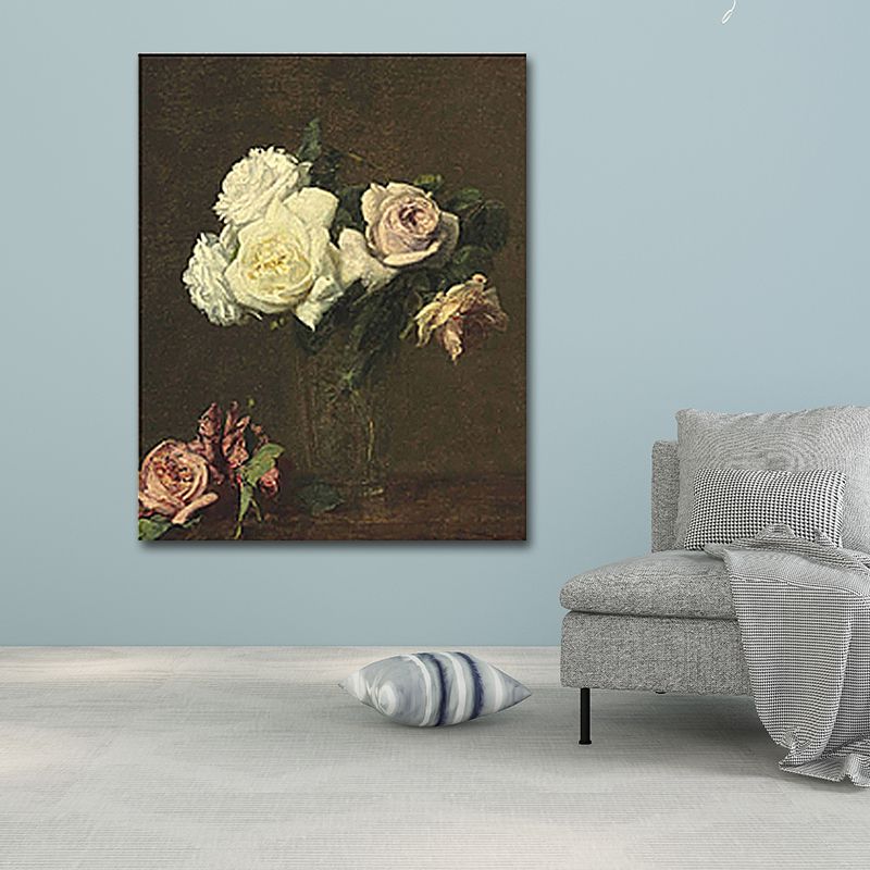 Painting Print Rose Vase Canvas Traditional Textured Wall Art in Pastel Color