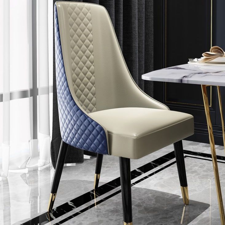 PU Leather Dining Chair Glam Upholstered Side Chair with Wood Legs