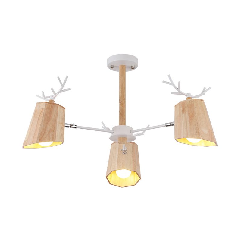 Nordic abgeschrägtes hängendes hanges Holz 3/8 Köpfe Esszimmer Kronleuchter Leuchte in Beige