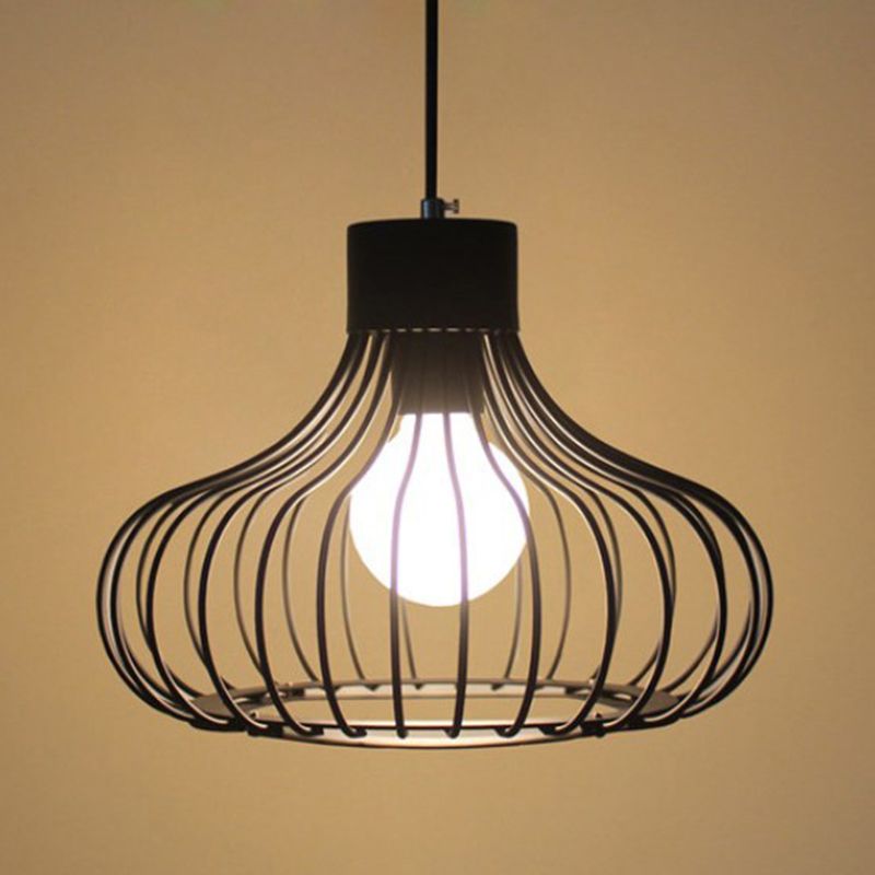 Metal Pendant Ceiling Light Industrial Black Cage Shade Living Room Pendant Lighting