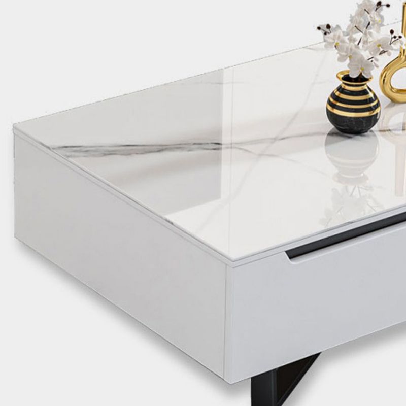 11.81" D Modern TV Stand White Stone TV Console with Drawers