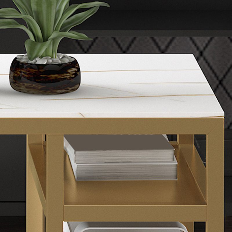 Glam Style Stone Writing Desk Metal Office Desk with Storage Shelves