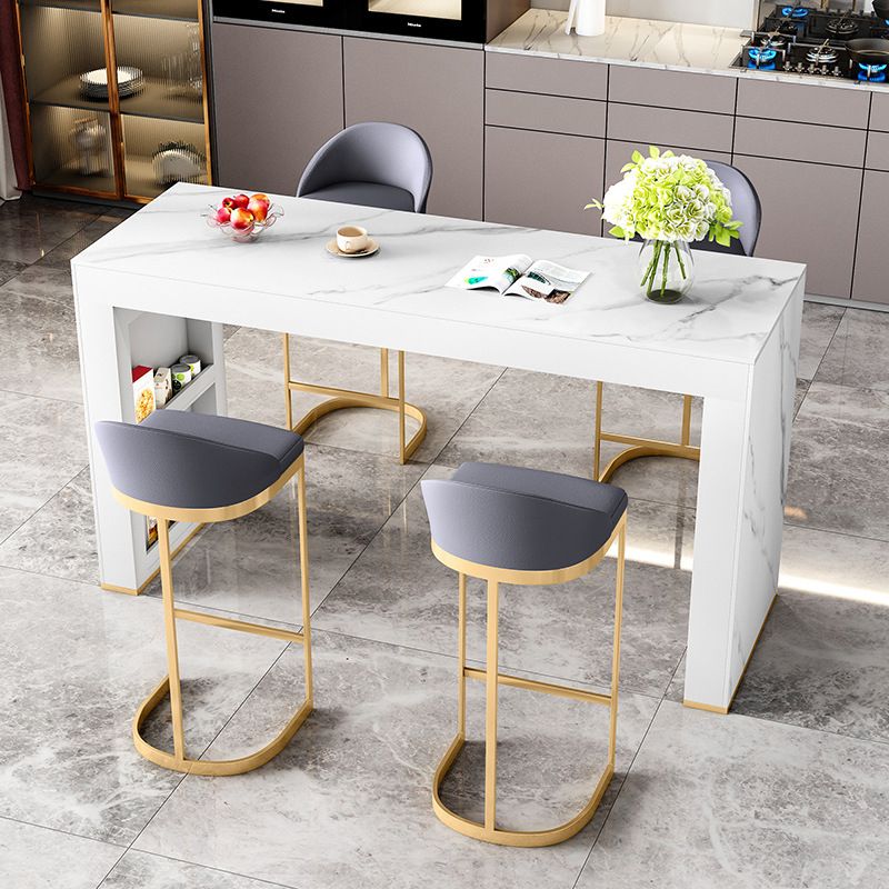 Glam Wood Bar Dining Table with White Stone Top Rectangle Indoor Bistro Table