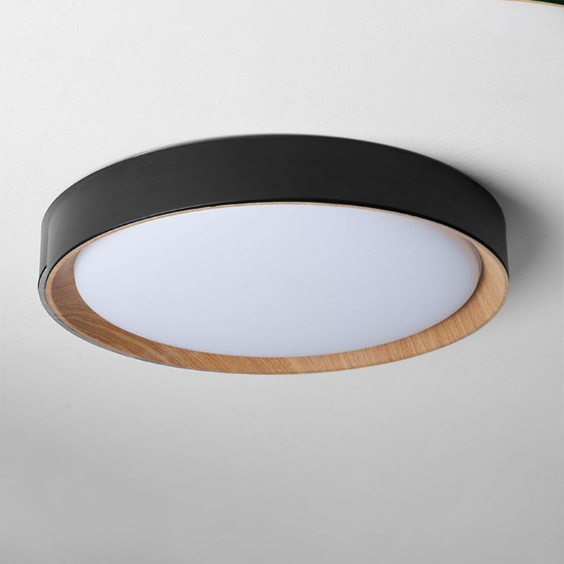 Minimalism LED Flush Mount Round Metal Ceiling Light Fixture in Black for Bedroom