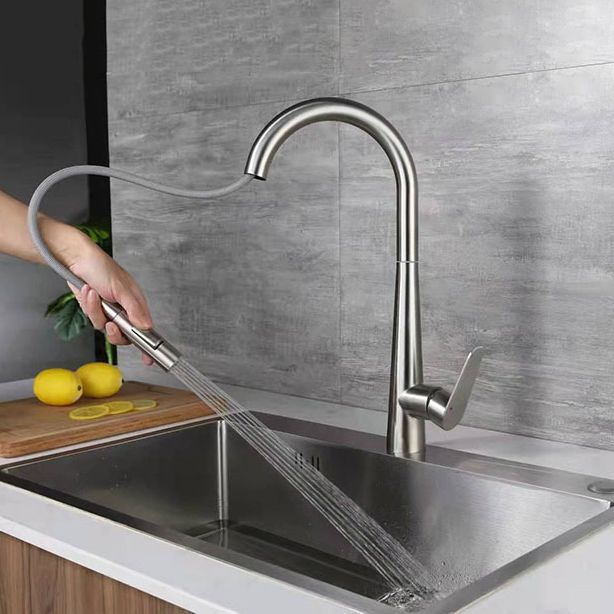 Modern Retractable Kitchen Faucet Stainless Steel 1-Handle High Arc Kitchen Faucet