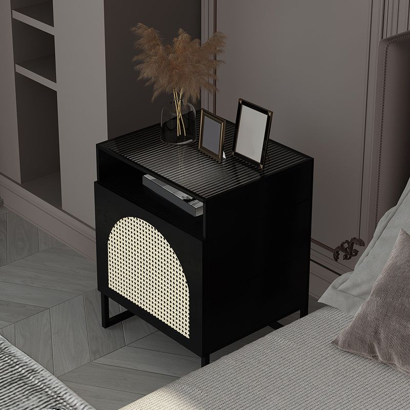 Modern Glass Nightstand Lower Shelf Bedside Cabinet with Door for Bedroom