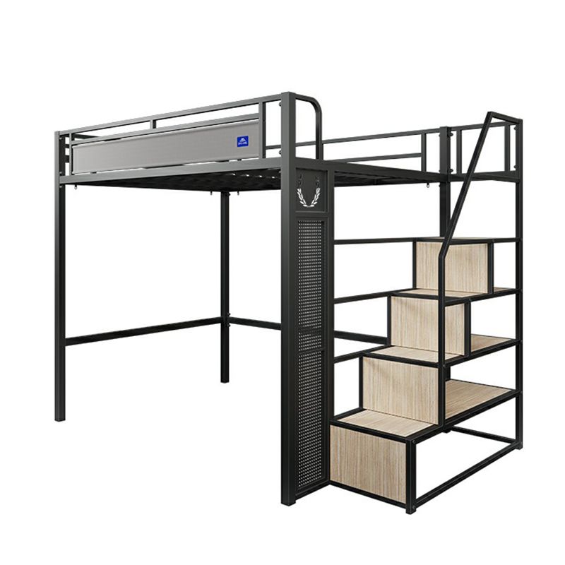 Metal High Loft Bed with Stairway Black Finish Mattress Included Loft Bed