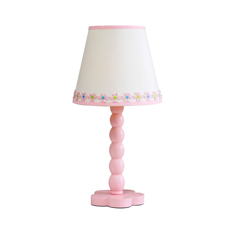 White and Pink Barrel Reading Lighting with Flower Pattern Contemporary 1 Light Wood Night Table Lamp