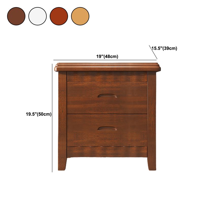 Traditional Lower Shelf Nightstand Rubber Wood Bedside Cabinet with Drawers for Bedroom