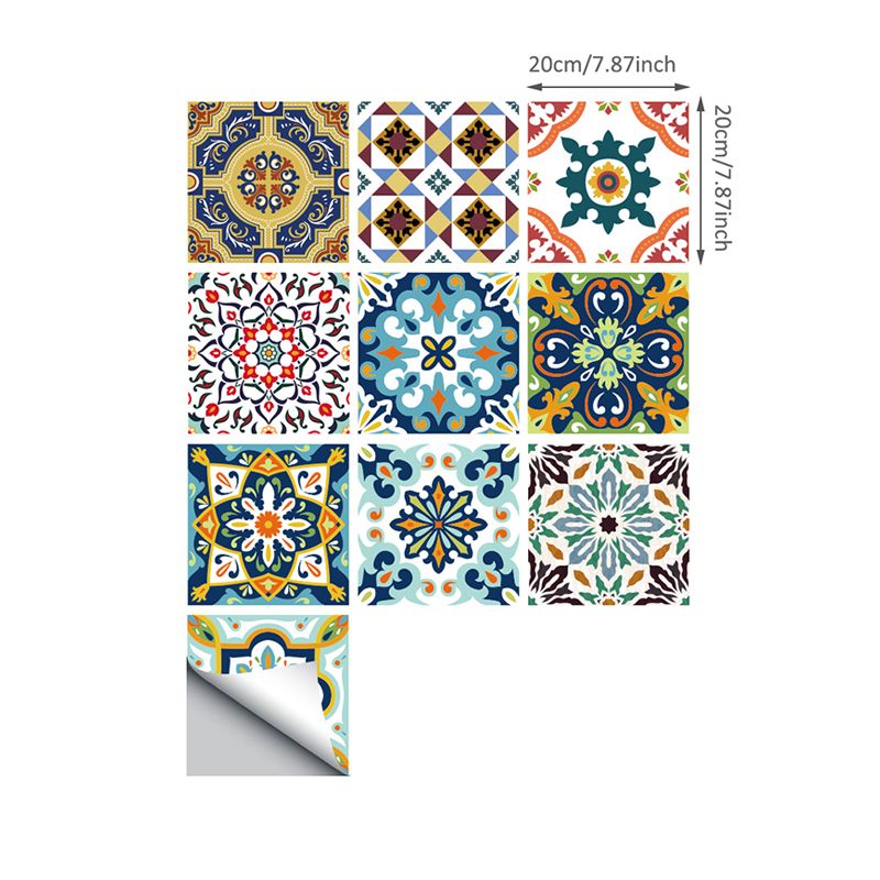 Moroccan Floral Tile Wallpapers Bohemian Smooth Wall Art in Blue, Peel and Stick