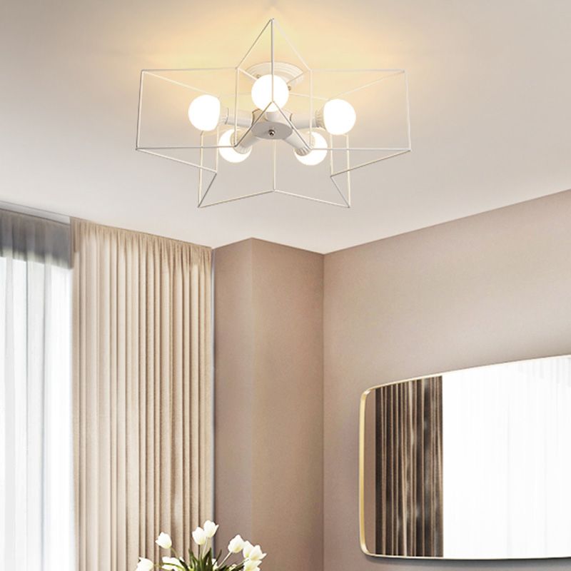 Loft Style Star Semi Flush Mount Lighting Metal Semi Flush Mount Ceiling Fixture