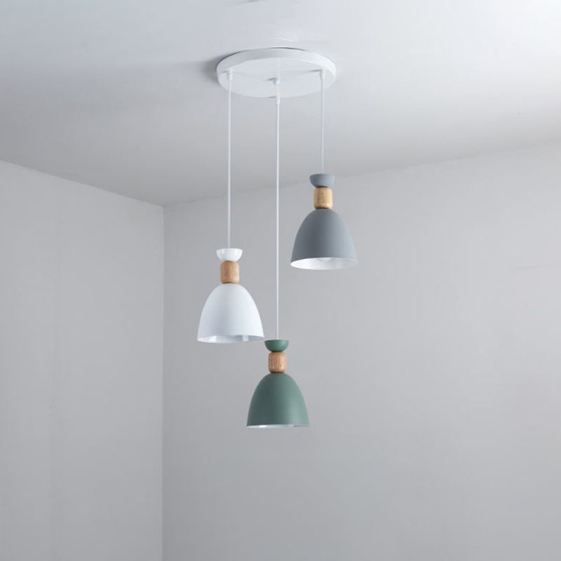 Shaded/Bowl/Tapered Multi-Pendant Macaron Metal 3 Lights Dining Room Ceiling Hang Lamp in White