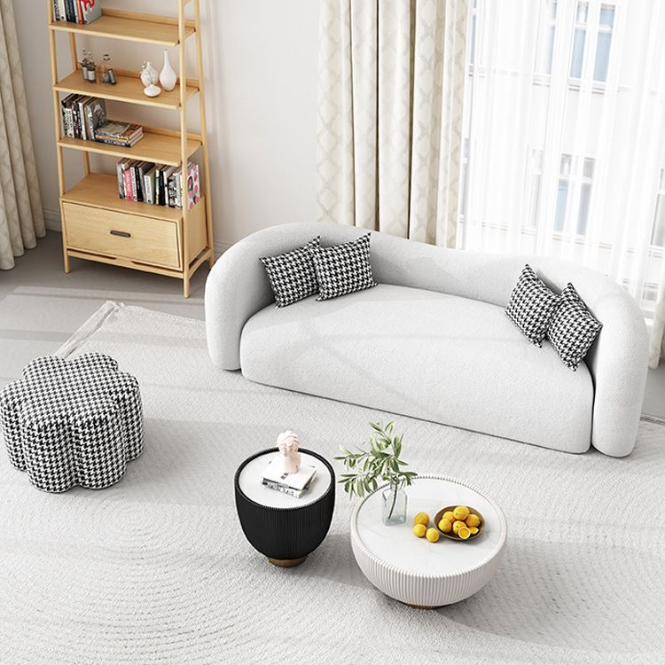 Modern Curved Sofa in White Wool Sloped Arm Sofa with Pillows