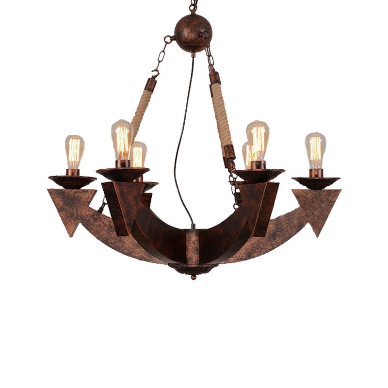 6-Light Ceiling Lamp with Exposed Bulb Metal Industrial Dining Room Chandeliers Pendant Light in Weathered Copper