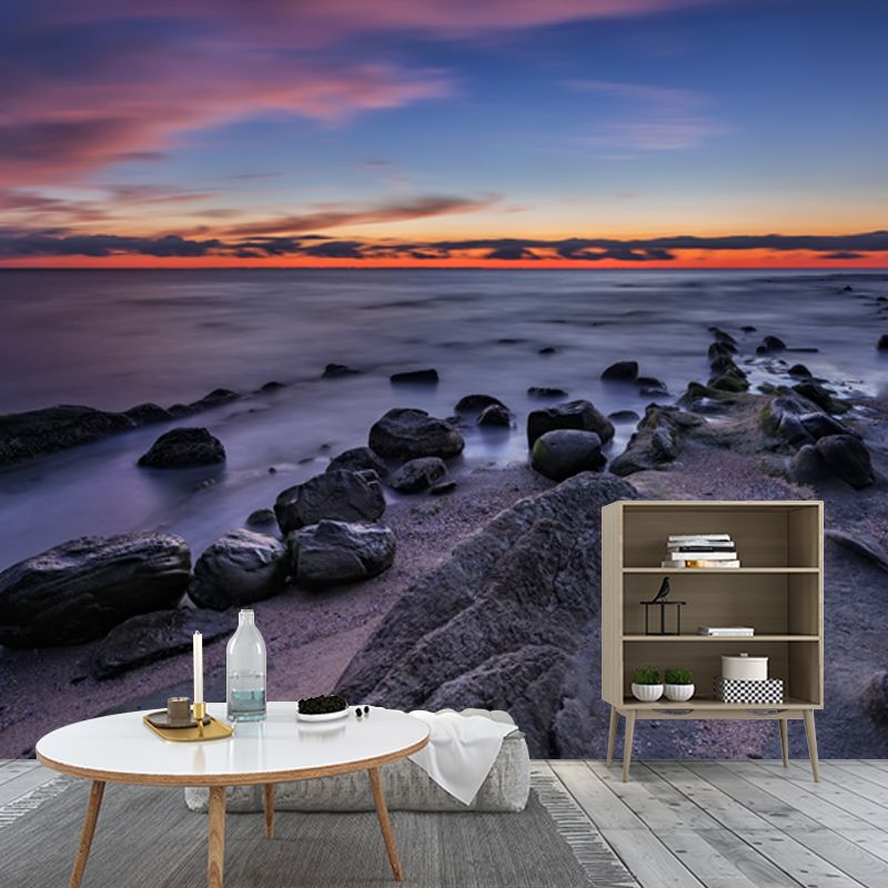 Low Tide after Sunset Mural Wallpaper Blue Modern Style Wall Art for Home Gallery