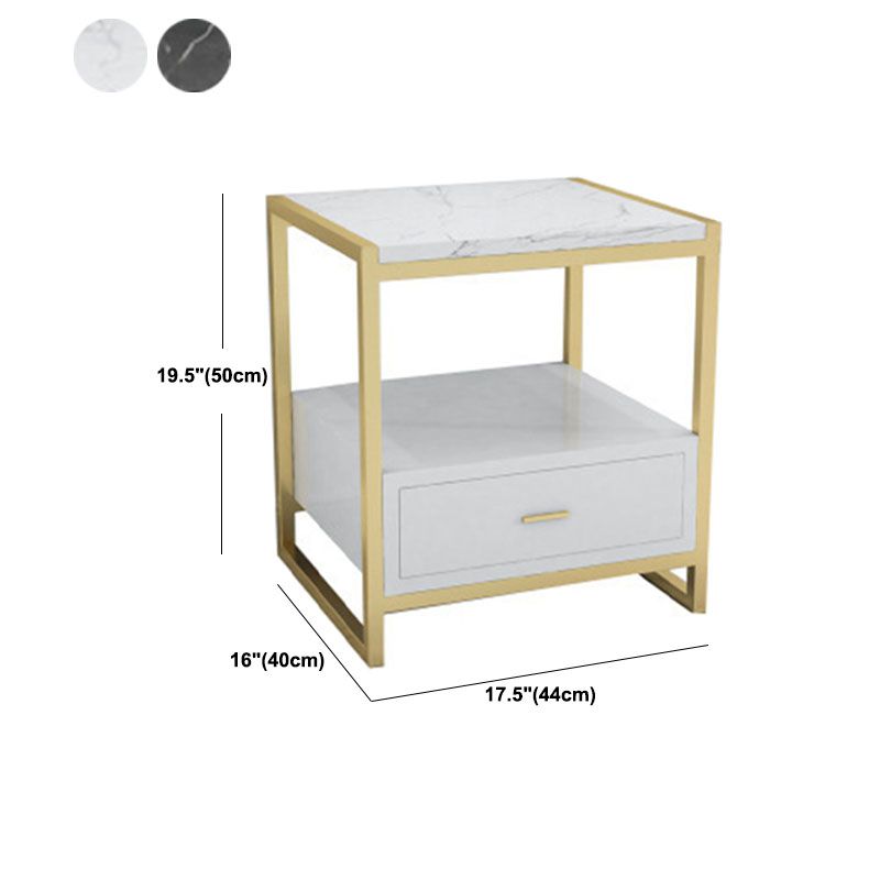 Modern Metal Night Table Lower Shelf Bedside Cabinet with Drawer for Bedroom