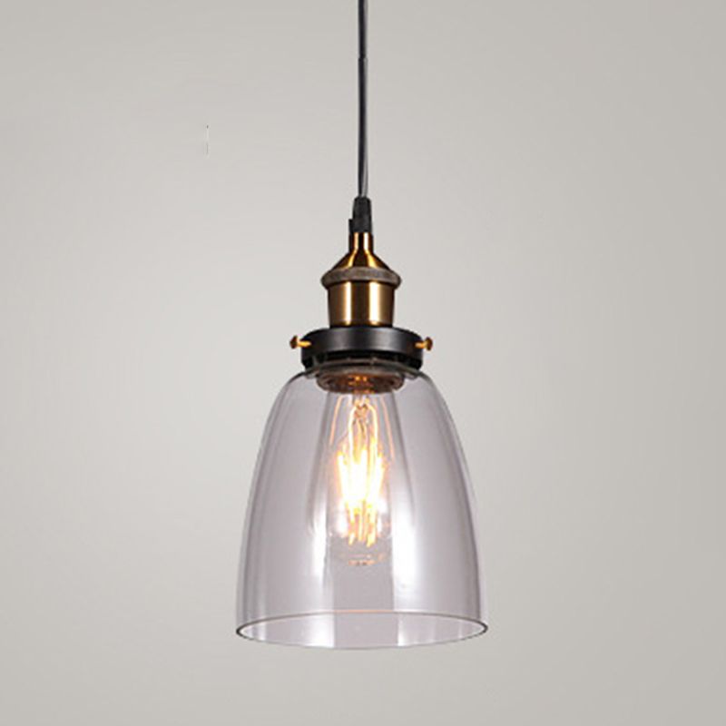 Clear Glass Shade Hanging Ceiling Light  Industrial Vintage Brass 1 Light Restaurant Down Lighting