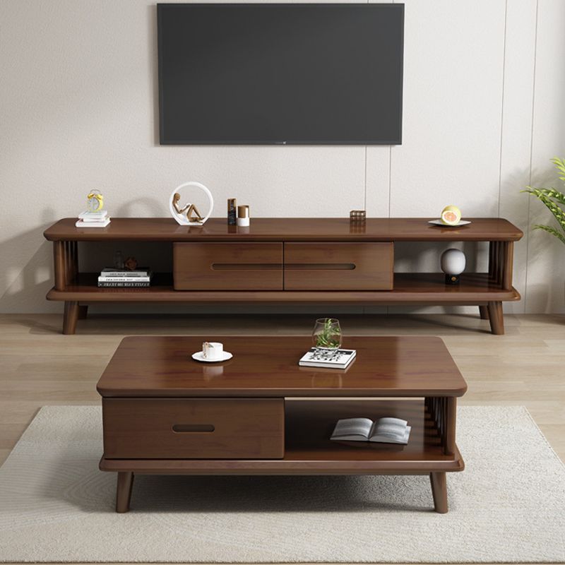 Modern Wood TV Media Stand 12" W Open Shelving TV Stand with Drawers