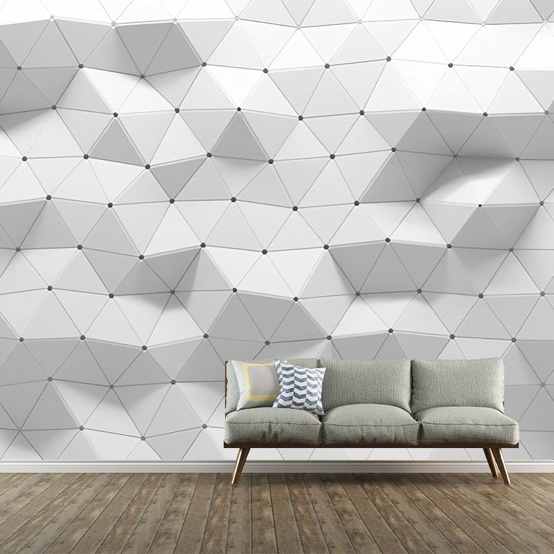 Full Mural Wallpaper Plain Grey 3D Geometries Customized Wall Decor, Personalized Size Available