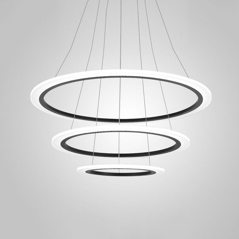 Circular Stairway Ceiling Chandelier Light Acrylic LED Artistic Hanging Pendant in White