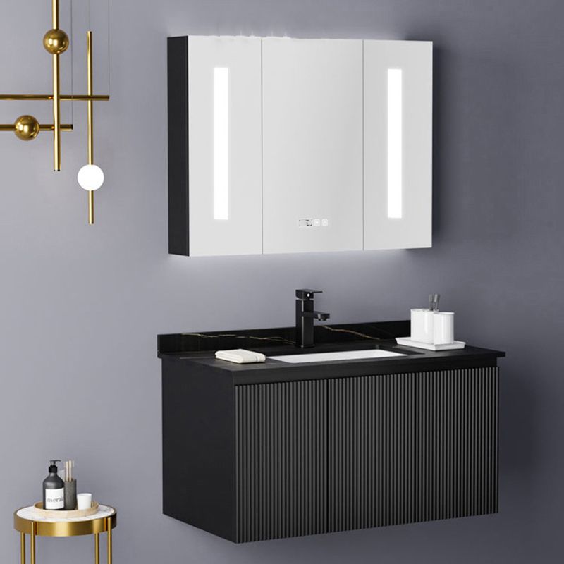 Contemporary Bathroom Sink Cabinet Wall-Mounted Mirror Cabinet Vanity Cabinet in Black