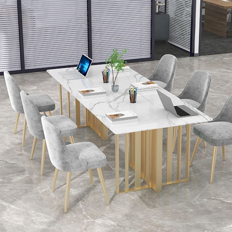 Rectangular Shaped Office Conference Table Slate Writing Desk in White