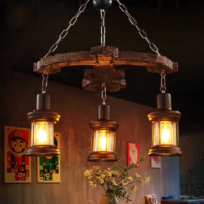 Wood Anchor Shape Chandelier Lighting Coastal Coffee Shop Pendant Light in Beige