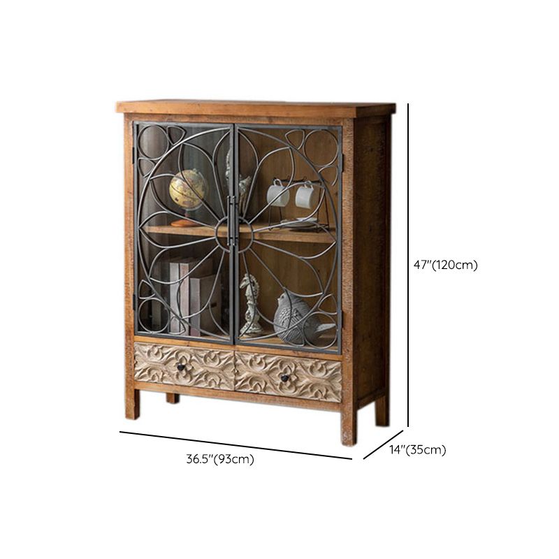 Traditional Solid Wood Display Stand Glass Doors Hutch Buffet for Bedroom