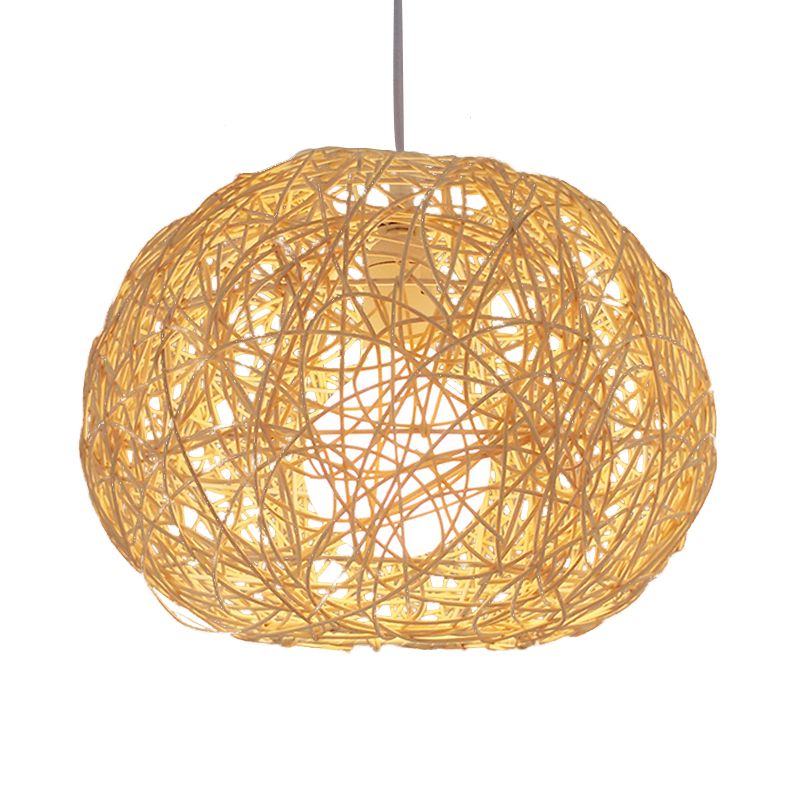 Nid Brown / Ivory Bird’s Nest Hanging Light Farmhouse Rattan Single Pendant Lampe sur la table