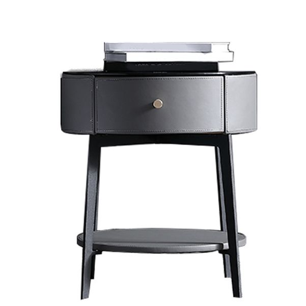 Leather and Metal Bed Nightstand Modern Minimalist Open Bedside Table with Legs