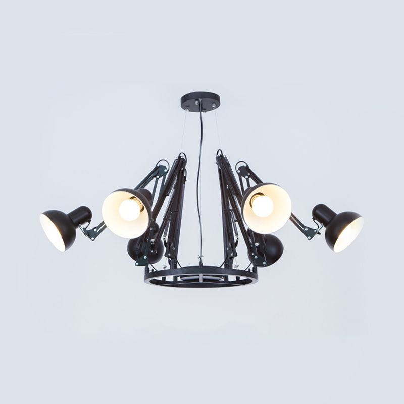 6-Light Dome Pendant Lighting with Spider Design Retro Black/White Metallic Chandelier Light Fixture with Adjustable Arm