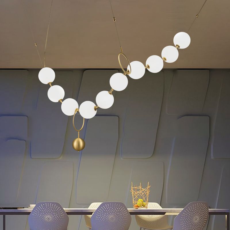 Necklace-Shape Dining Table Chandelier Milk Glass 10 Lights Simple Hanging Light in Gold