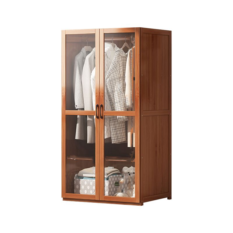 Brown Bamboo Wardrobe Armoire Modern Soft Close Doors Wardrobe