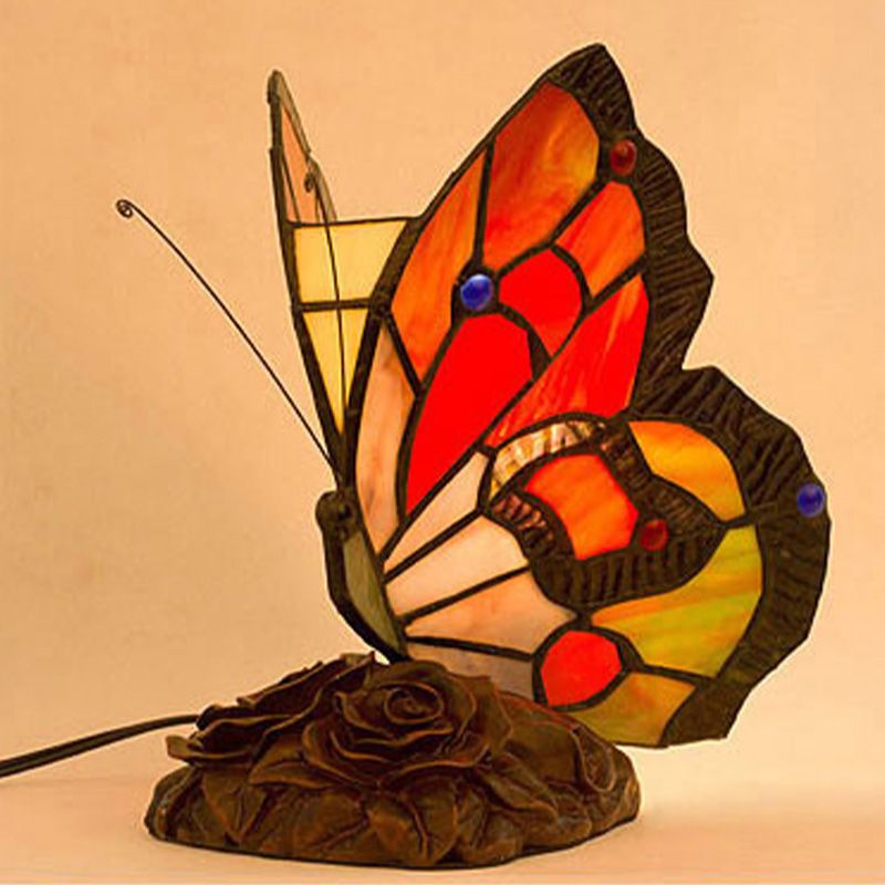 Handcrafted Art Glass Butterfly Table Lamp Tiffany-Style Night Table Lamp