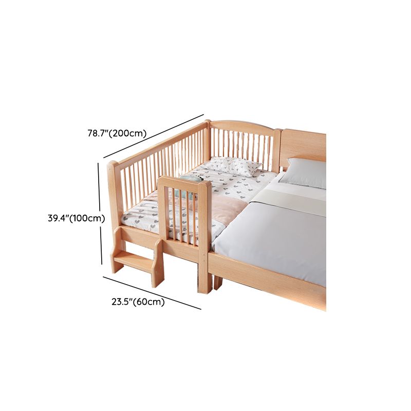 Contemporary Natural Solid Wood Nursery Crib with Guardrail in Beech