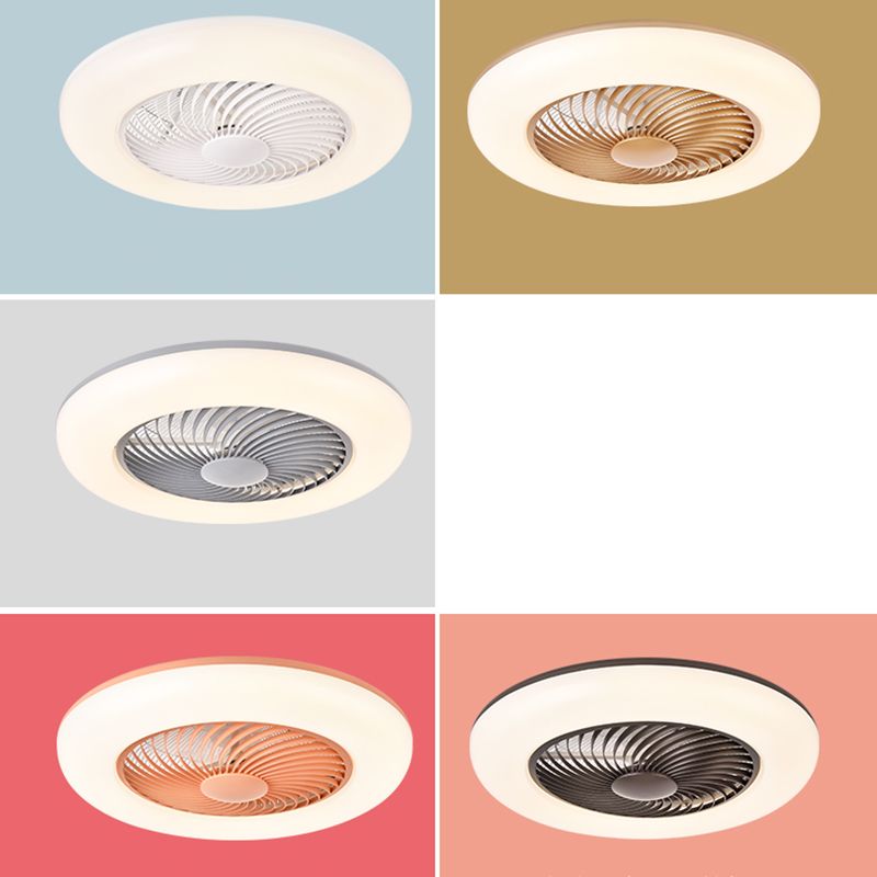 Remote Control Round Bedroom Fan Lamp Acrylic Nordic Style LED Semi Flush Ceiling Light