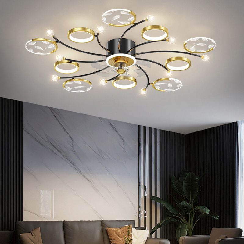 7/9/11-Light Golden Modernism LED Ceiling Fan Light for Dining Room