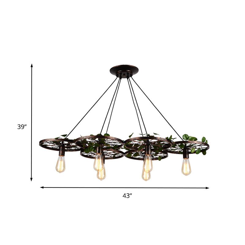 Metal Rust Hanging Chandelier Bare Bulb 6 Lights Industrial LED Pendant Lighting for Restaurant