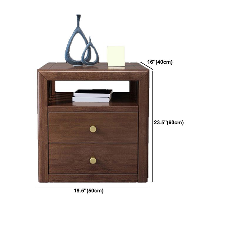 Modern Solid Wood Nightstand Drawer Storage Walnut Legs Included Night Table in Brown