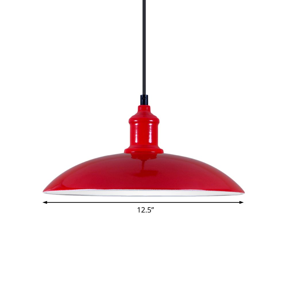 Bol vert / rouge lampe suspendue en métal industriel 1 lumière du salon pendant plafond lumière, 12,5 "/ 16" largeur