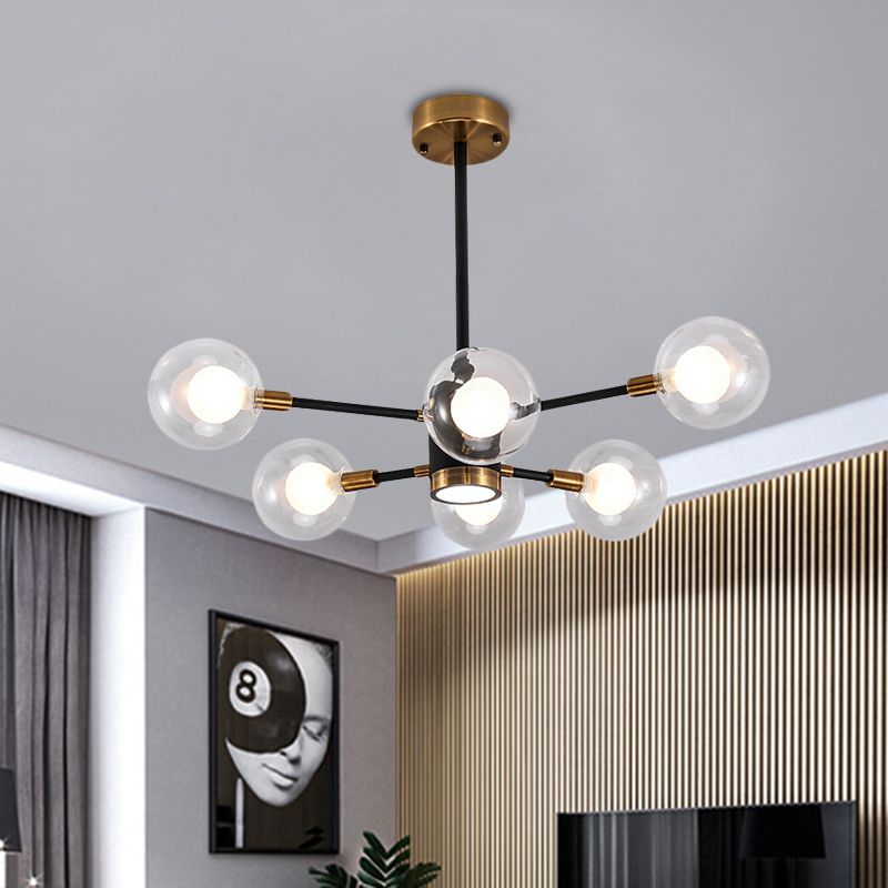 Modern Bubble Shade Chandelier with Clear/White Glass Shade 6/8 Lights Black Arm Pendant Light for Living Room