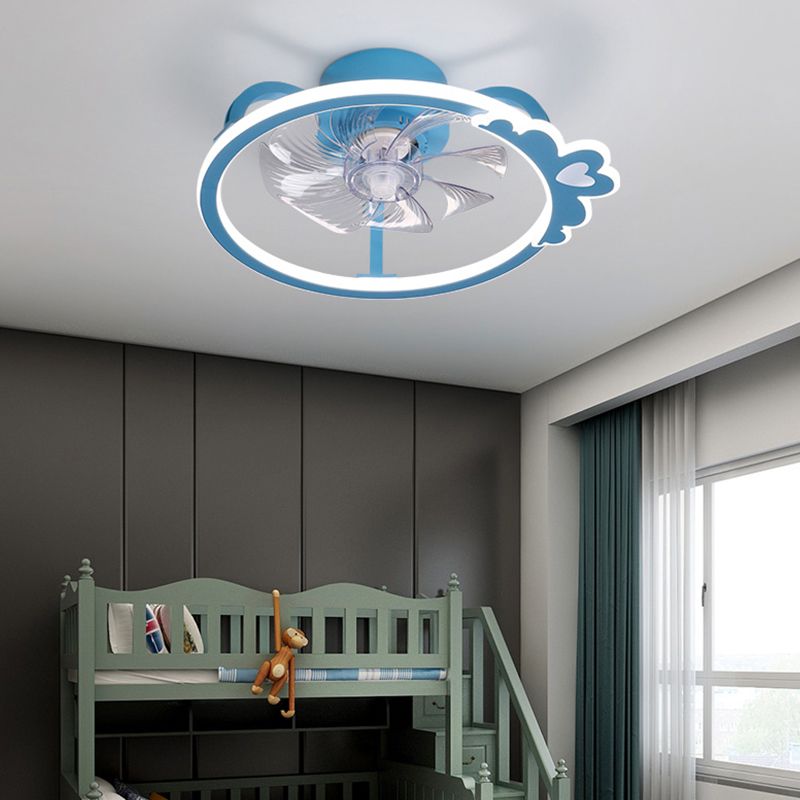 Circular Cartoon Ceiling Fan Light Fixture Children Bedroom LED Semi Flush Mount Lamp