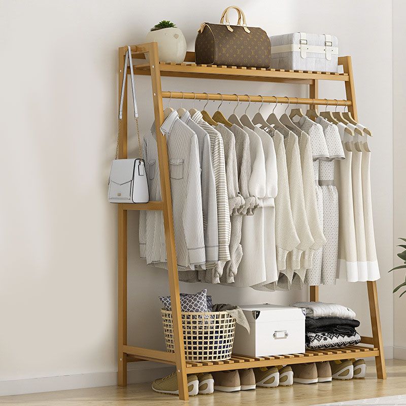 Contemporary Hall Stand Bamboo Wood Shelving Included Free Standing Coat Rack