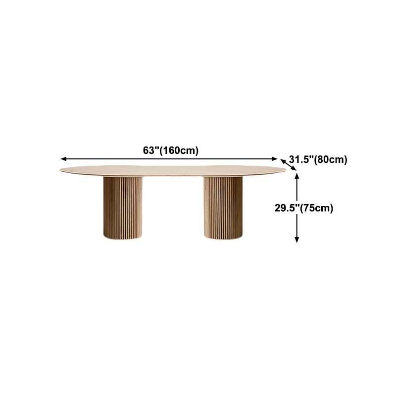 Modern Pine Wood Table for Restaurant Oval Dining Table with Double Pedestal Base